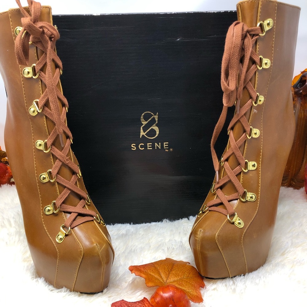 Cognac Colored Platform Booties - image 2